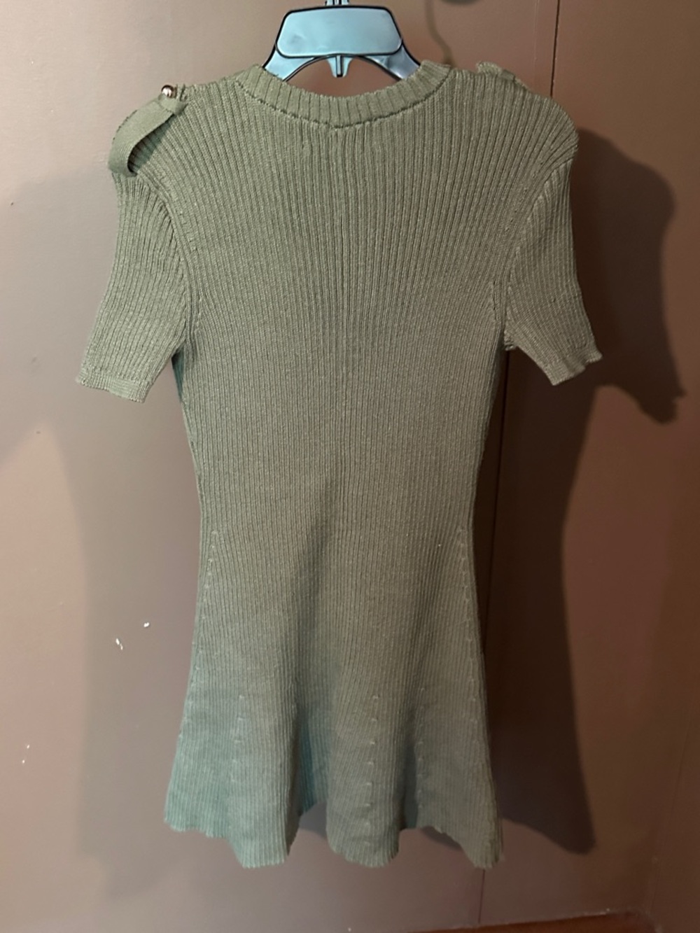 French Connection Olive  Green Ribbed Button-Front Knit Top - Picture 5 of 5